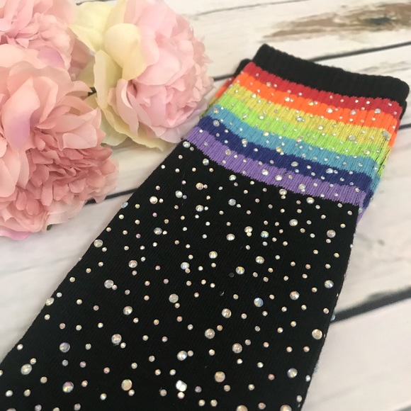 🌈 Sexy Bling Rhinestone Over The Knee Rainbow Socks - Picture 7 of 12
